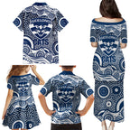 Geelong Cats Family Matching Puletasi and Hawaiian Shirt Aboriginal Dot Pattern - Football Mascot Heritage Pride