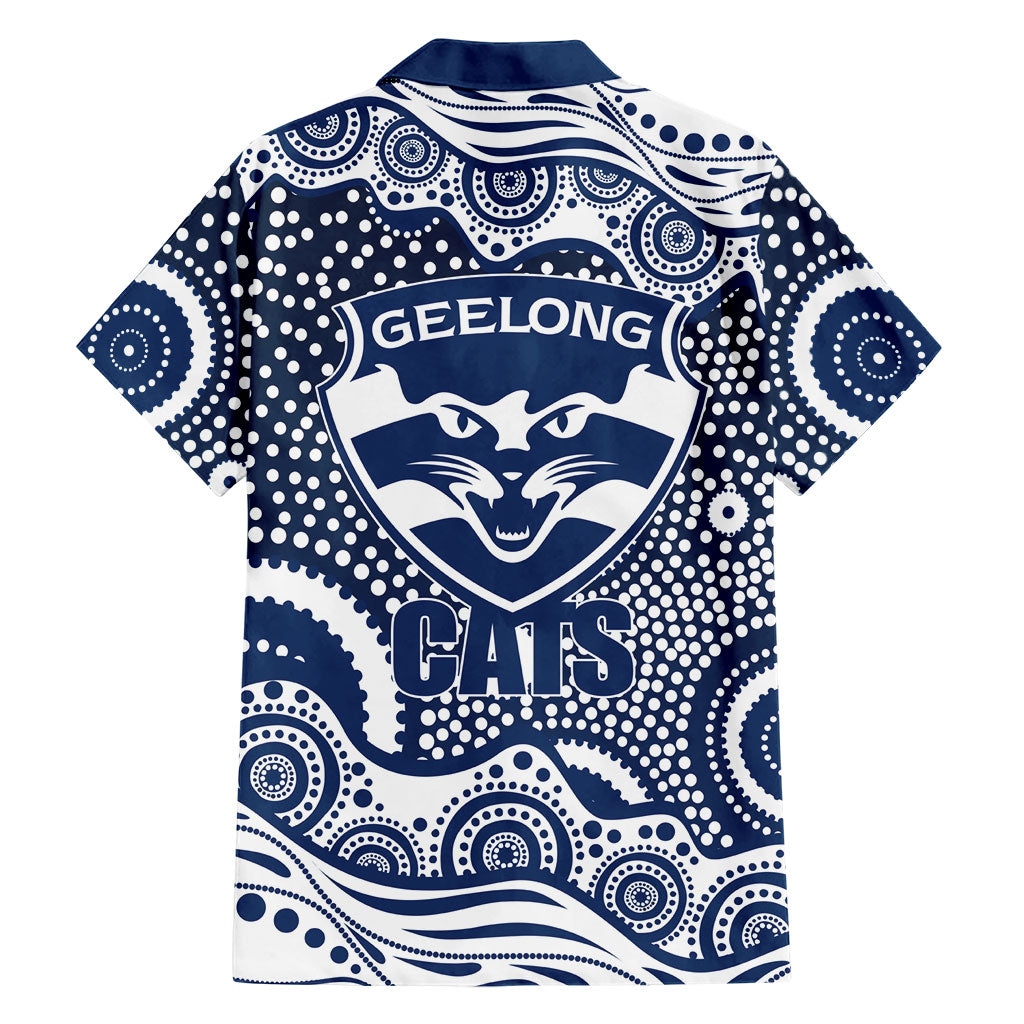 Geelong Cats Family Matching Puletasi and Hawaiian Shirt Aboriginal Dot Pattern - Football Mascot Heritage Pride