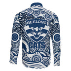 Geelong Cats Family Matching Puletasi and Hawaiian Shirt Aboriginal Dot Pattern - Football Mascot Heritage Pride