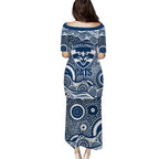 Geelong Cats Family Matching Puletasi and Hawaiian Shirt Aboriginal Dot Pattern - Football Mascot Heritage Pride