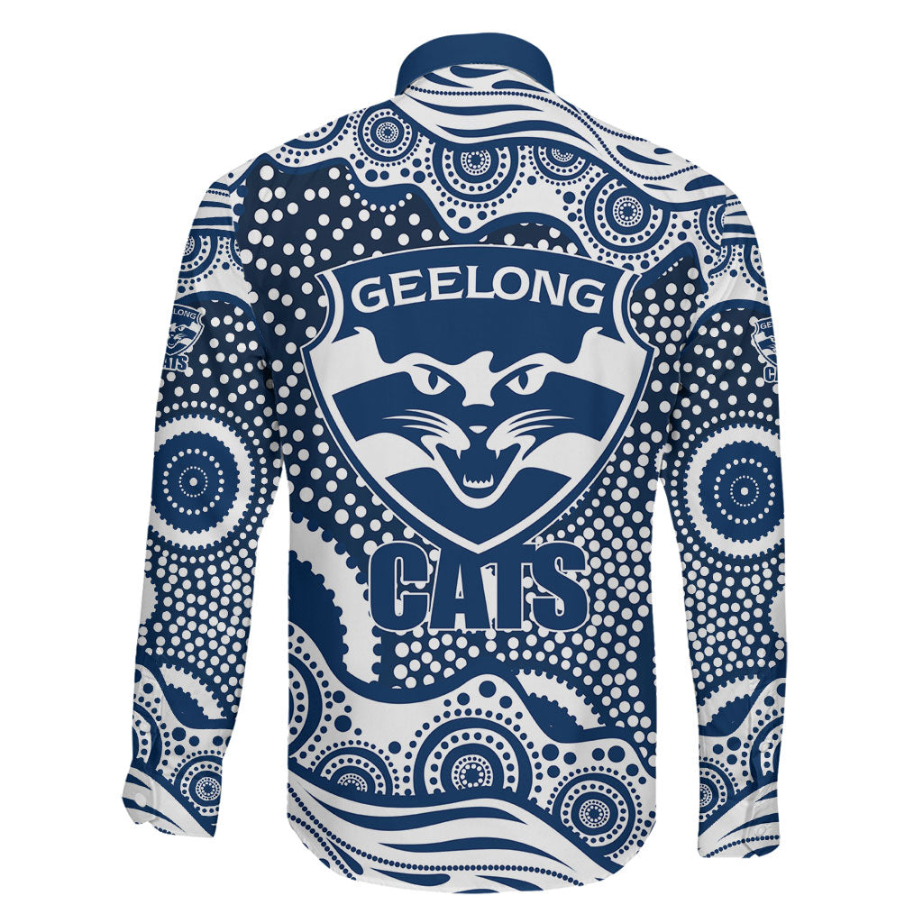 Geelong Cats Family Matching Summer Maxi Dress and Hawaiian Shirt Aboriginal Dot Pattern - Football Mascot Heritage Pride
