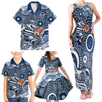 Geelong Cats Family Matching Tank Maxi Dress and Hawaiian Shirt Aboriginal Dot Pattern - Football Mascot Heritage Pride