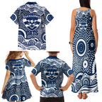 Geelong Cats Family Matching Tank Maxi Dress and Hawaiian Shirt Aboriginal Dot Pattern - Football Mascot Heritage Pride