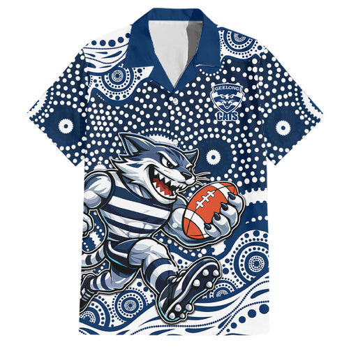 Geelong Cats Family Matching Tank Maxi Dress and Hawaiian Shirt Aboriginal Dot Pattern - Football Mascot Heritage Pride