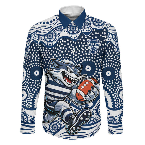 Geelong Cats Family Matching Tank Maxi Dress and Hawaiian Shirt Aboriginal Dot Pattern - Football Mascot Heritage Pride