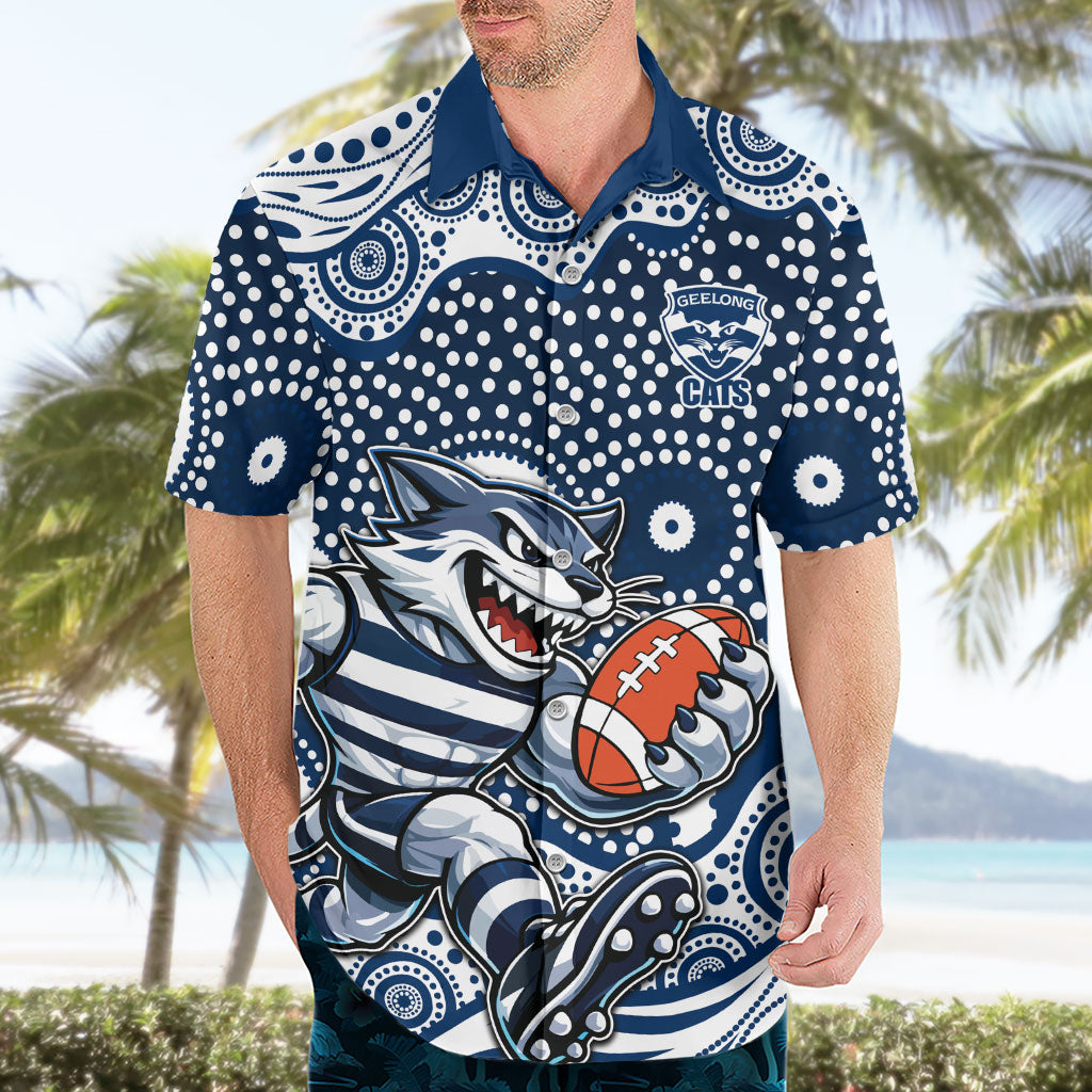 Geelong Cats Hawaiian Shirt Aboriginal Dot Pattern - Football Mascot Heritage Pride