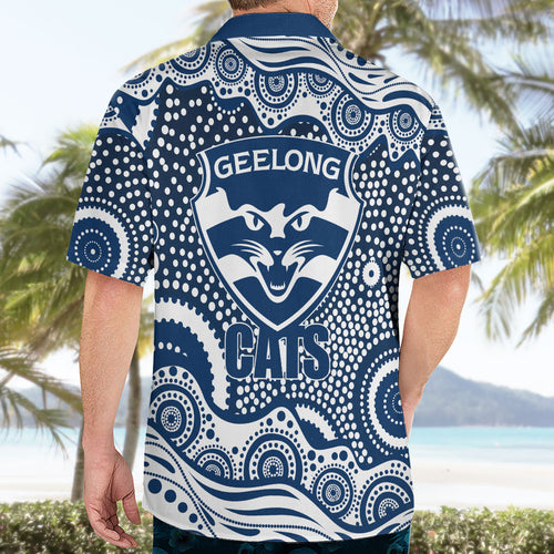 Geelong Cats Hawaiian Shirt Aboriginal Dot Pattern - Football Mascot Heritage Pride