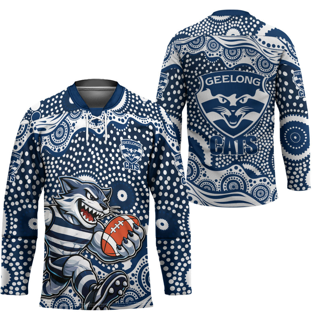 Geelong Cats Hockey Jersey Aboriginal Dot Pattern - Football Mascot Heritage Pride