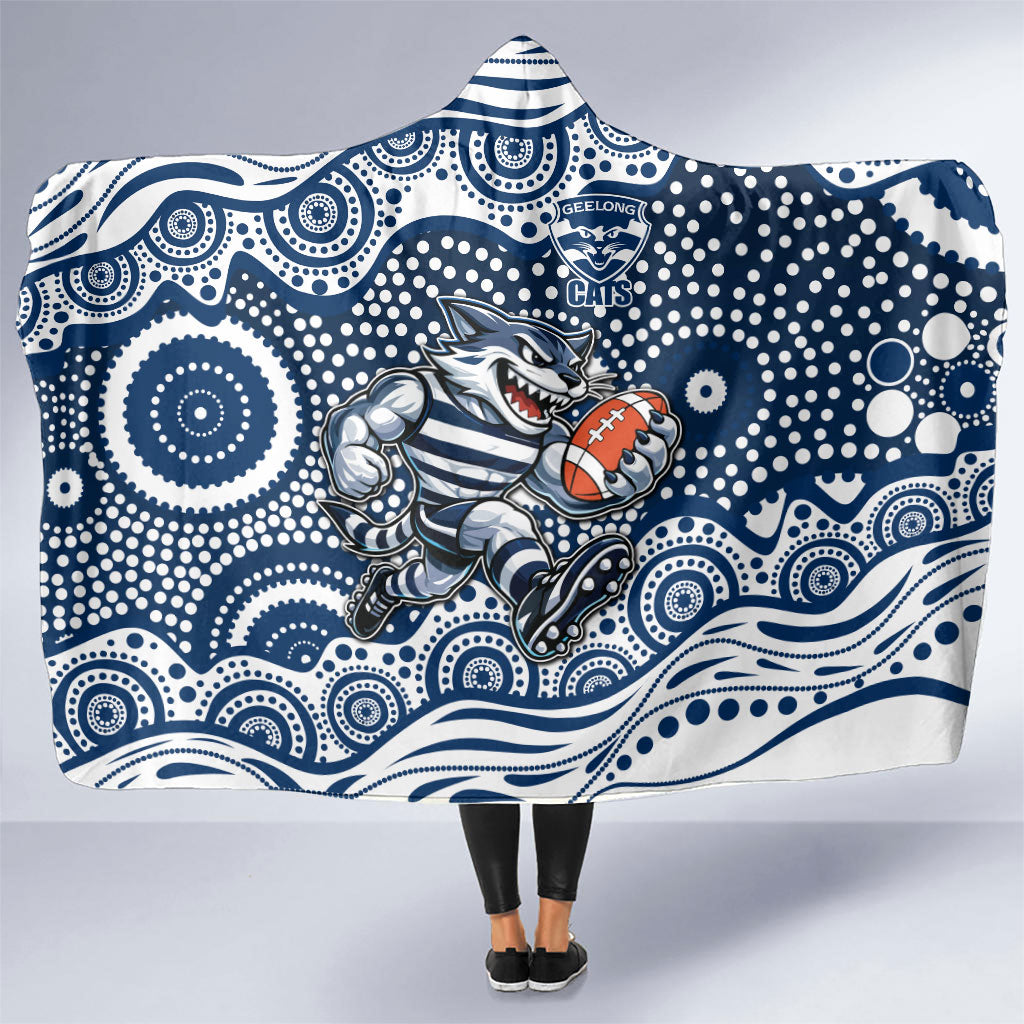 Geelong Cats Hooded Blanket Aboriginal Dot Pattern - Football Mascot Heritage Pride
