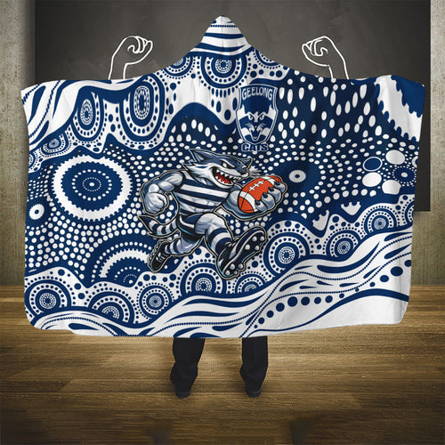 Geelong Cats Hooded Blanket Aboriginal Dot Pattern - Football Mascot Heritage Pride