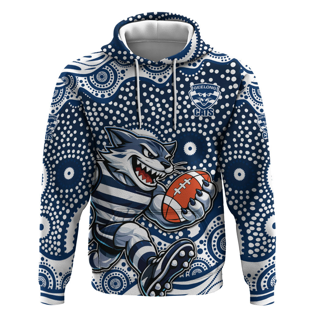 Geelong Cats Hoodie Aboriginal Dot Pattern - Football Mascot Heritage Pride