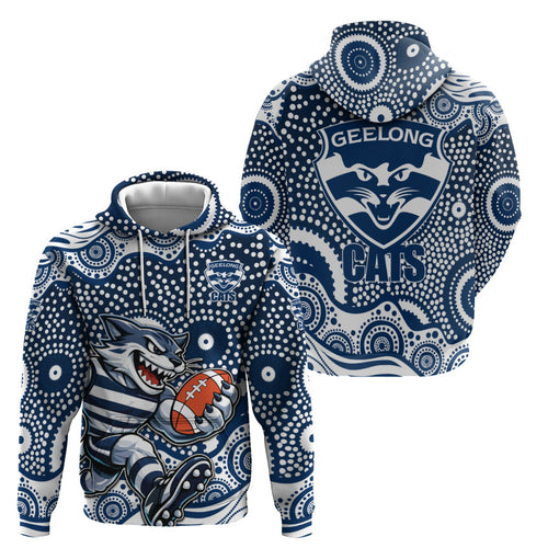 Geelong Cats Hoodie Aboriginal Dot Pattern - Football Mascot Heritage Pride