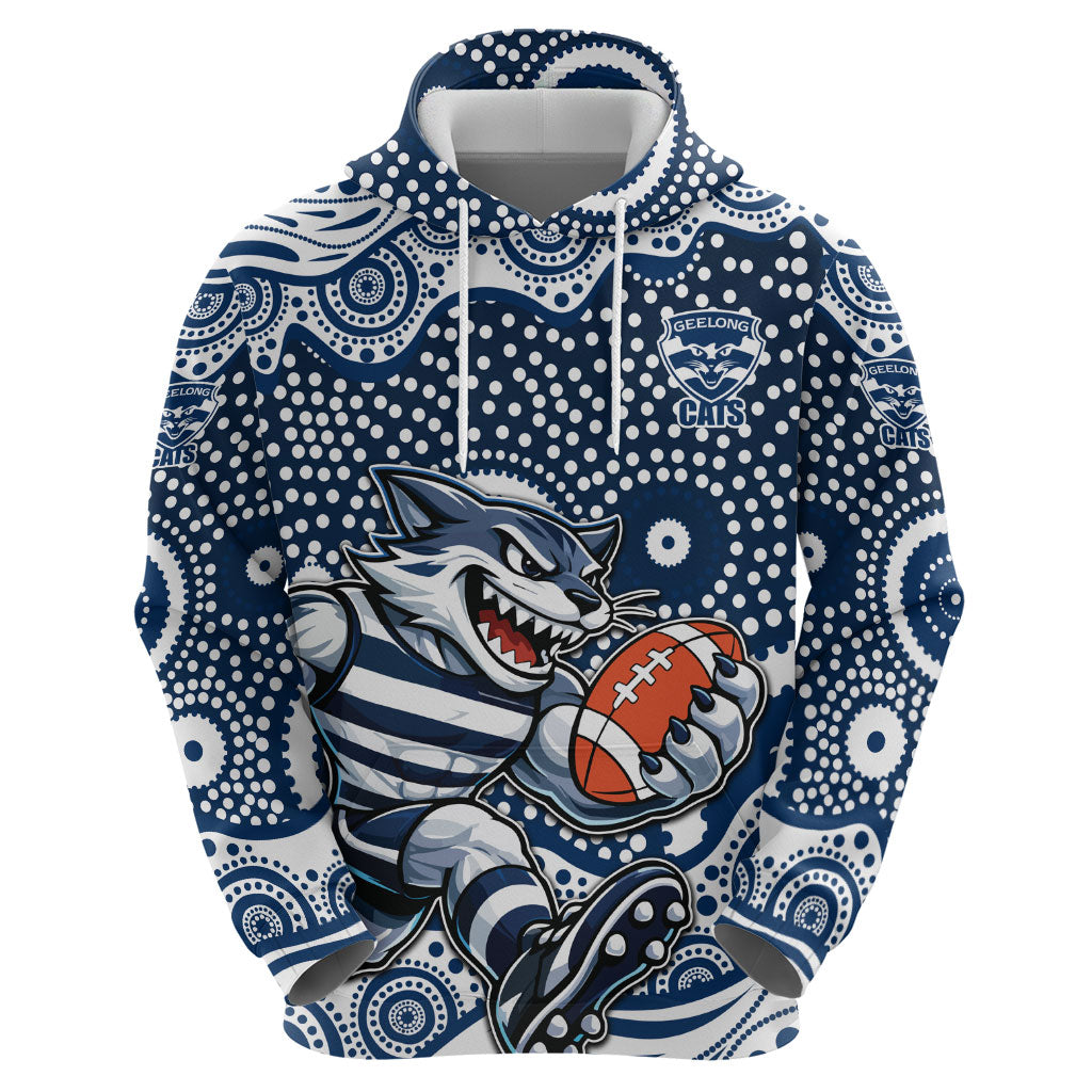 Geelong Cats Hoodie Aboriginal Dot Pattern - Football Mascot Heritage Pride