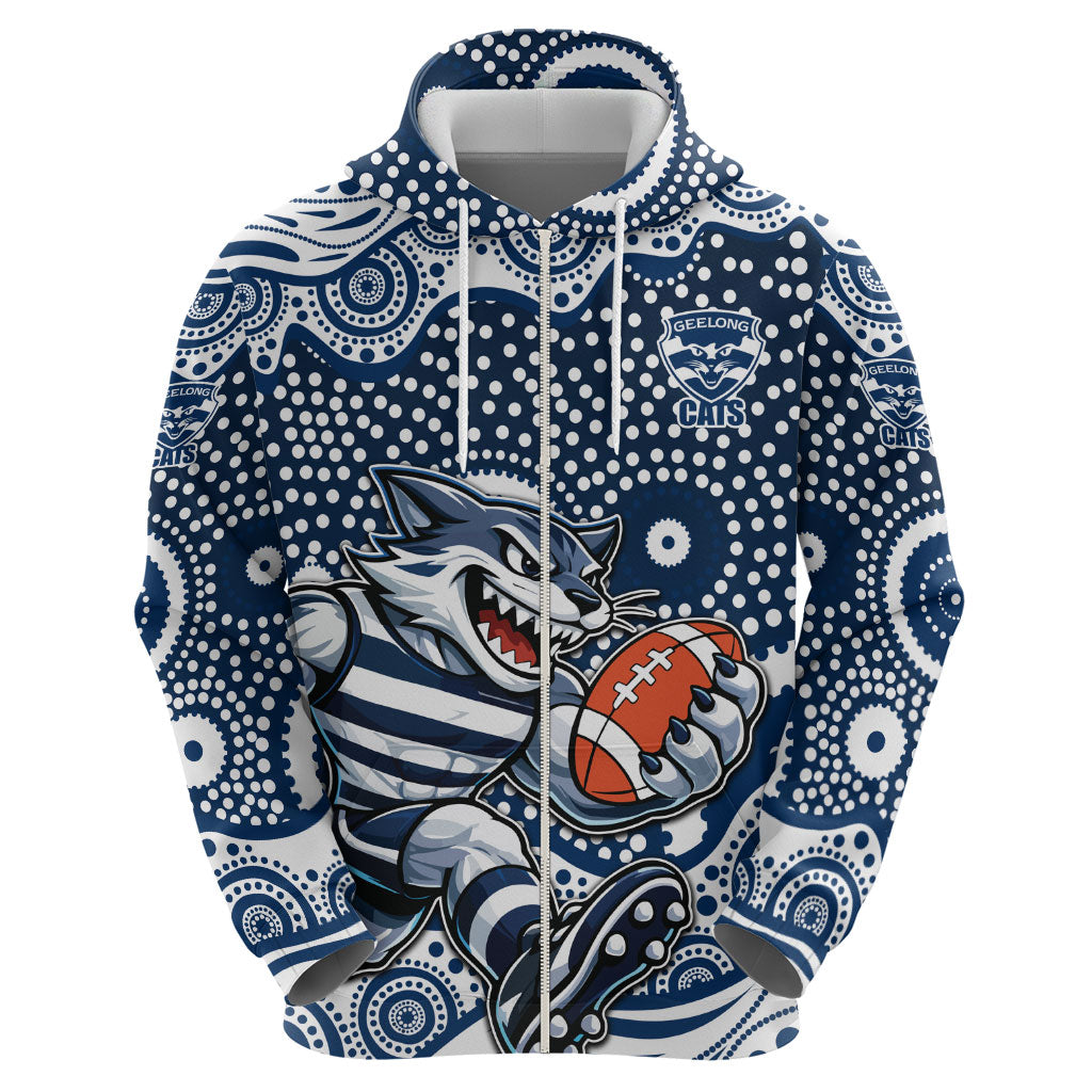 Geelong Cats Hoodie Aboriginal Dot Pattern - Football Mascot Heritage Pride
