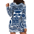 Geelong Cats Hoodie Dress Aboriginal Dot Pattern - Football Mascot Heritage Pride