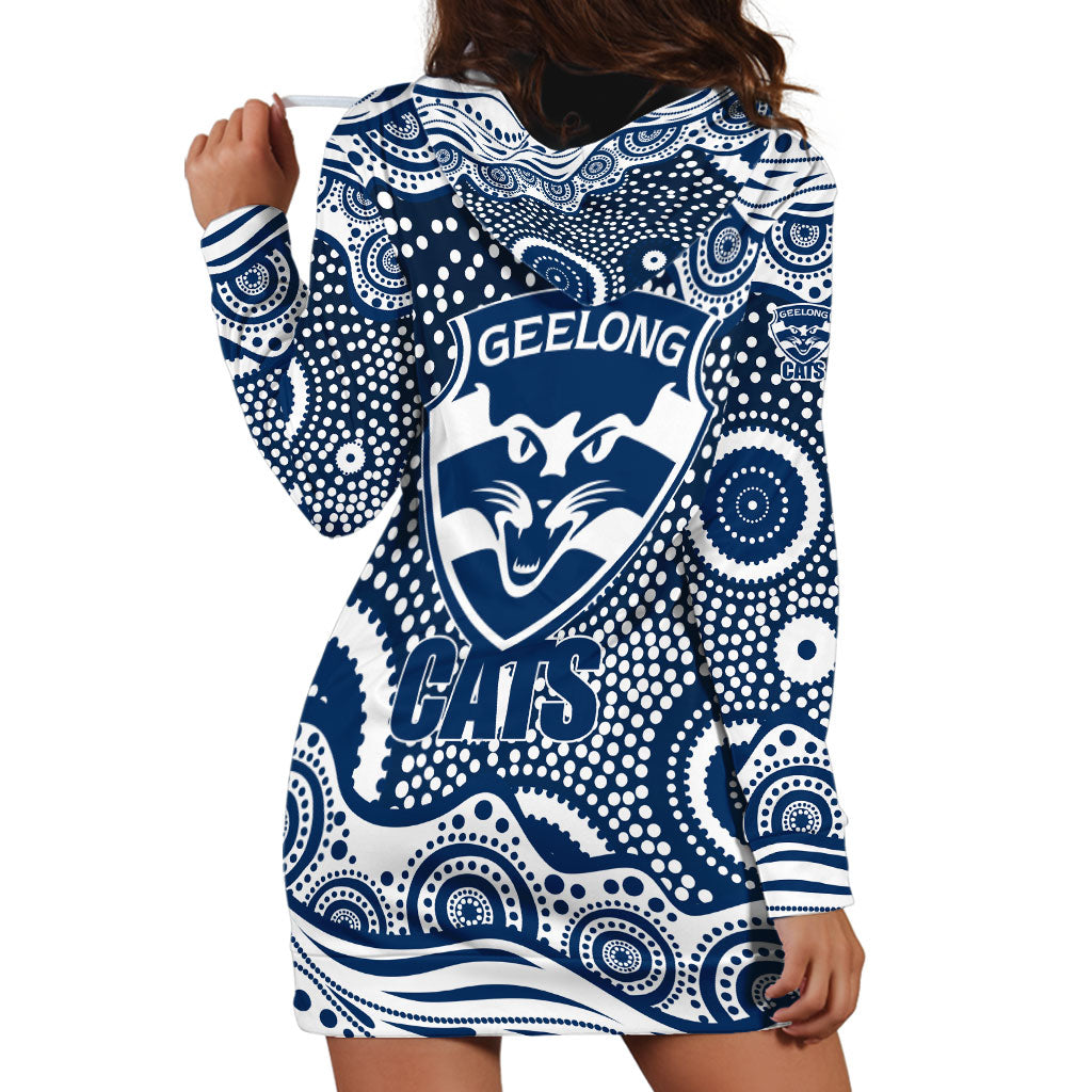Geelong Cats Hoodie Dress Aboriginal Dot Pattern - Football Mascot Heritage Pride
