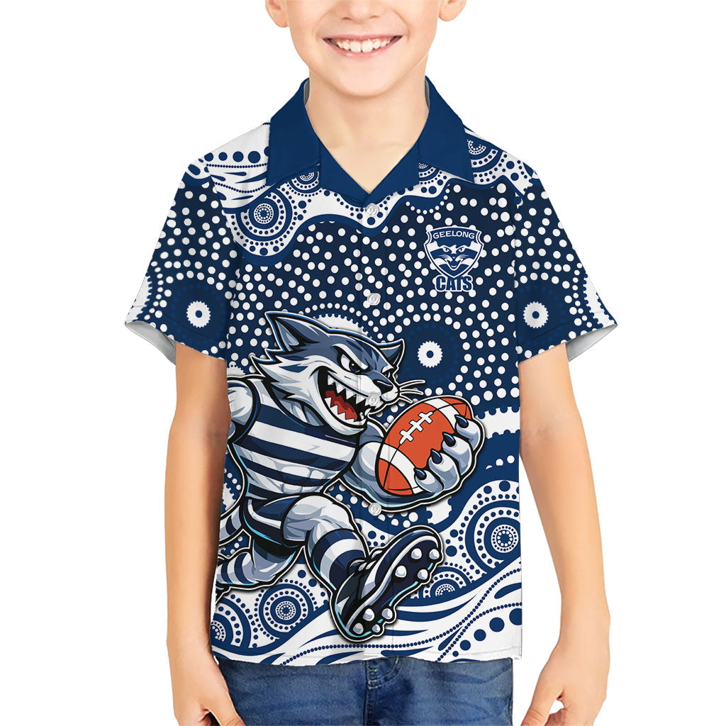 Geelong Cats Kid Hawaiian Shirt Aboriginal Dot Pattern - Football Mascot Heritage Pride