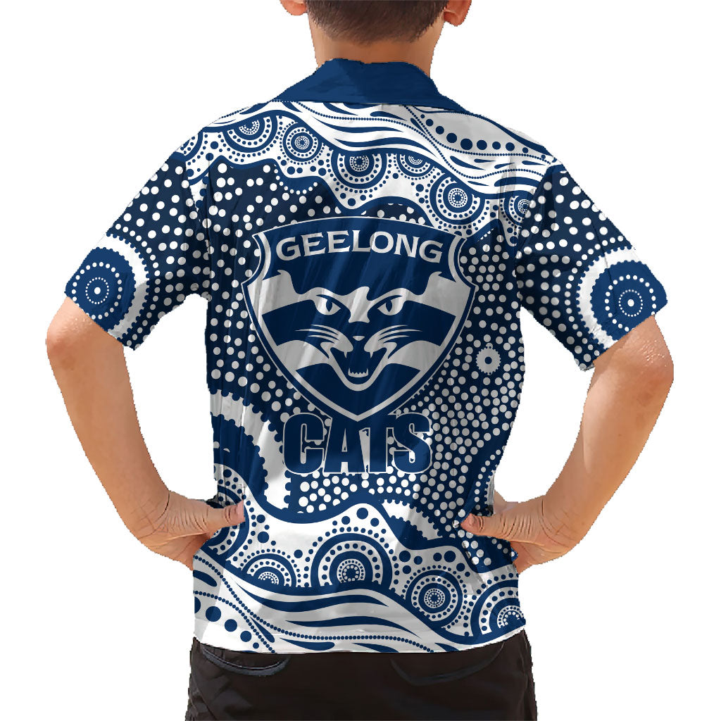 Geelong Cats Kid Hawaiian Shirt Aboriginal Dot Pattern - Football Mascot Heritage Pride