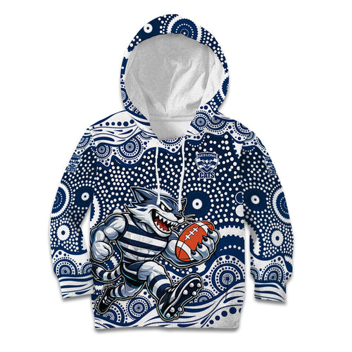 Geelong Cats Kid Hoodie Aboriginal Dot Pattern - Football Mascot Heritage Pride