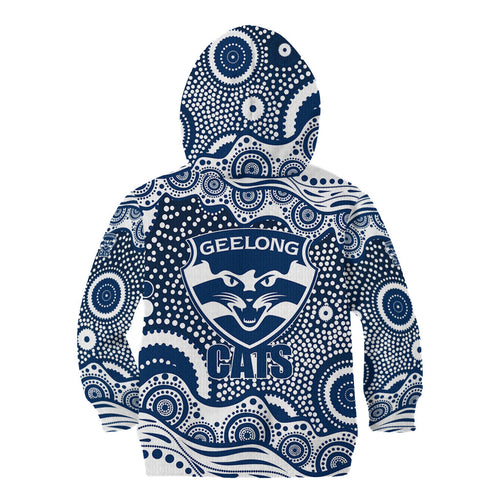Geelong Cats Kid Hoodie Aboriginal Dot Pattern - Football Mascot Heritage Pride