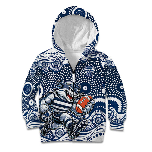 Geelong Cats Kid Hoodie Aboriginal Dot Pattern - Football Mascot Heritage Pride