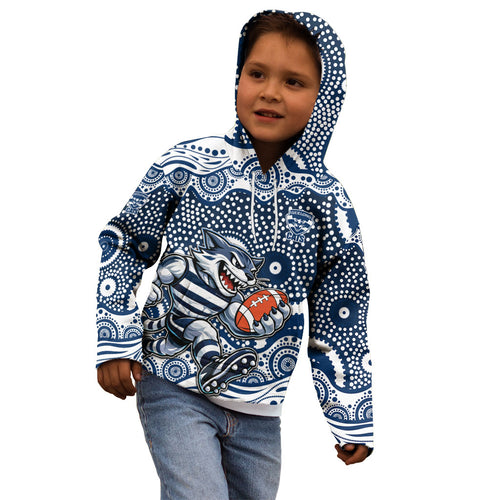 Geelong Cats Kid Hoodie Aboriginal Dot Pattern - Football Mascot Heritage Pride
