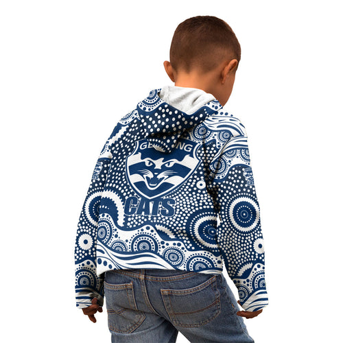 Geelong Cats Kid Hoodie Aboriginal Dot Pattern - Football Mascot Heritage Pride