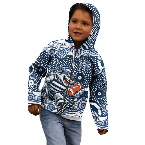 Geelong Cats Kid Hoodie Aboriginal Dot Pattern - Football Mascot Heritage Pride