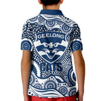 Geelong Cats Kid Polo Shirt Aboriginal Dot Pattern - Football Mascot Heritage Pride
