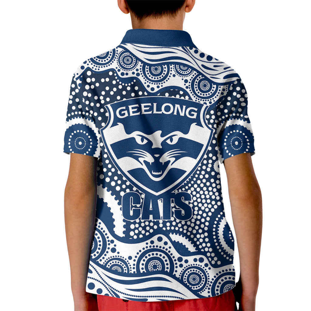 Geelong Cats Kid Polo Shirt Aboriginal Dot Pattern - Football Mascot Heritage Pride
