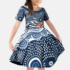 Geelong Cats Kid Short Sleeve Dress Aboriginal Dot Pattern - Football Mascot Heritage Pride