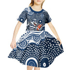 Geelong Cats Kid Short Sleeve Dress Aboriginal Dot Pattern - Football Mascot Heritage Pride