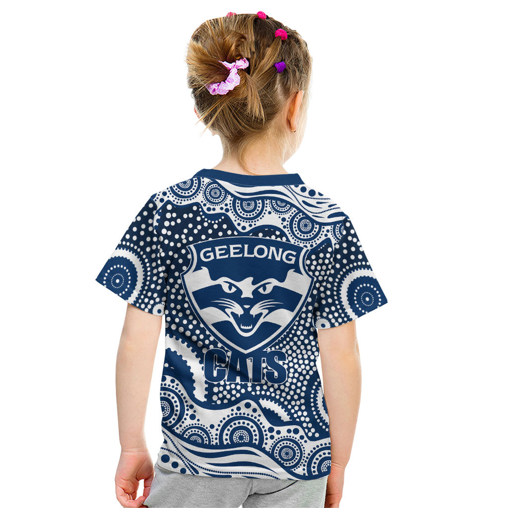 Geelong Cats Kid T Shirt Aboriginal Dot Pattern - Football Mascot Heritage Pride