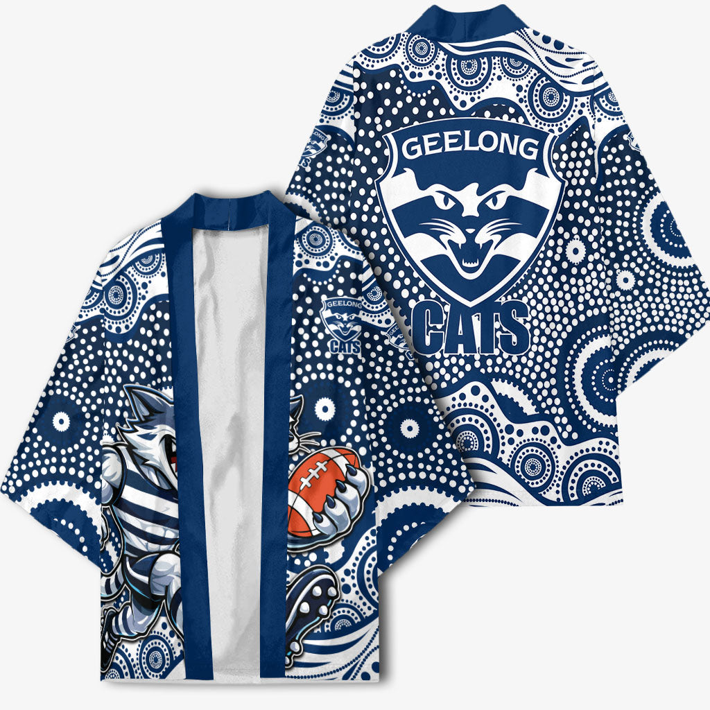 Geelong Cats Kimono Aboriginal Dot Pattern - Football Mascot Heritage Pride