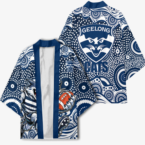 Geelong Cats Kimono Aboriginal Dot Pattern - Football Mascot Heritage Pride