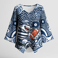 Geelong Cats Kimono Sleeve Blouse Aboriginal Dot Pattern - Football Mascot Heritage Pride