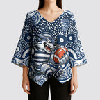 Geelong Cats Kimono Sleeve Blouse Aboriginal Dot Pattern - Football Mascot Heritage Pride