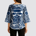 Geelong Cats Kimono Sleeve Blouse Aboriginal Dot Pattern - Football Mascot Heritage Pride