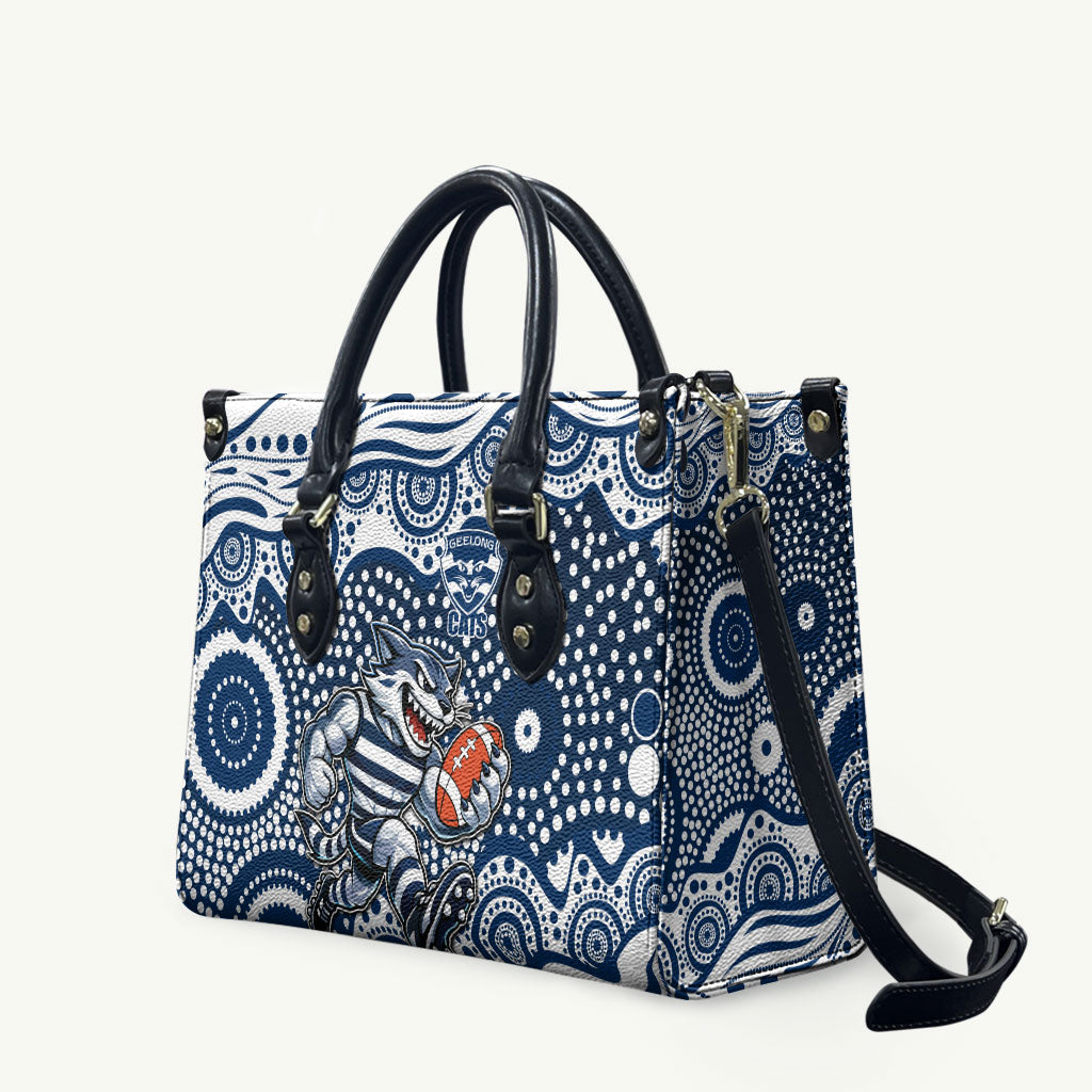 Geelong Cats Leather Bag Aboriginal Dot Pattern - Football Mascot Heritage Pride