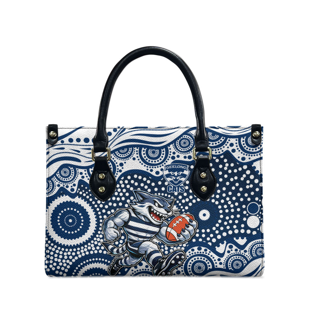 Geelong Cats Leather Bag Aboriginal Dot Pattern - Football Mascot Heritage Pride