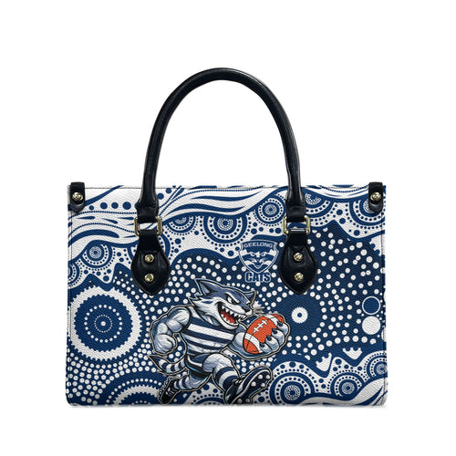 Geelong Cats Leather Bag Aboriginal Dot Pattern - Football Mascot Heritage Pride