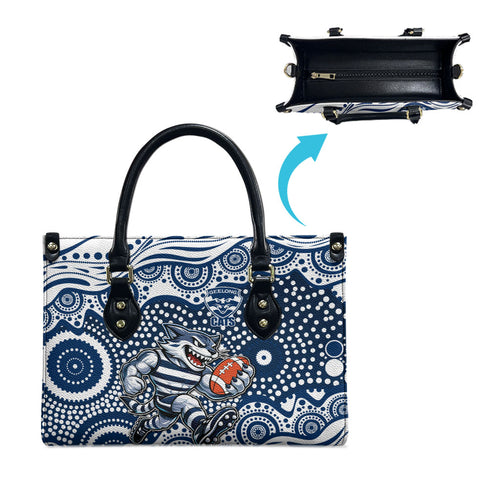 Geelong Cats Leather Bag Aboriginal Dot Pattern - Football Mascot Heritage Pride