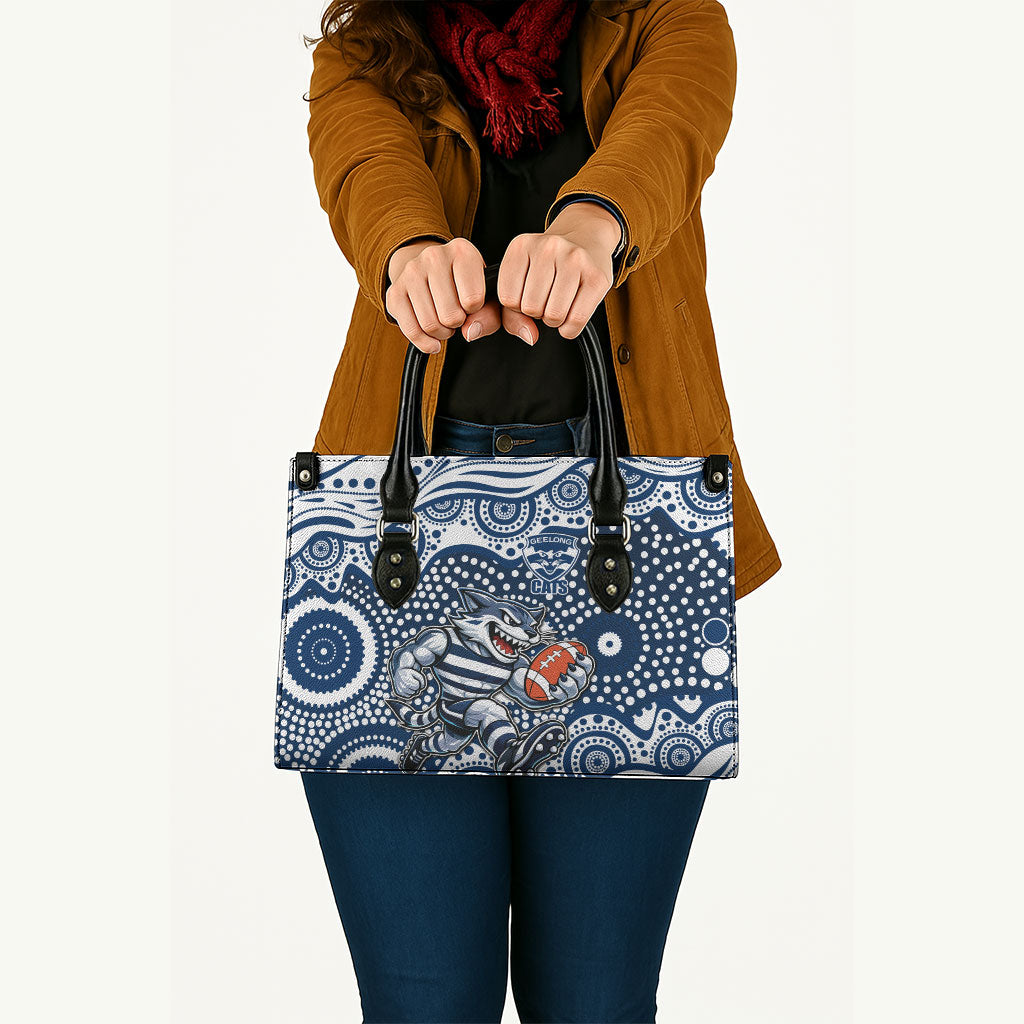 Geelong Cats Leather Bag Aboriginal Dot Pattern - Football Mascot Heritage Pride