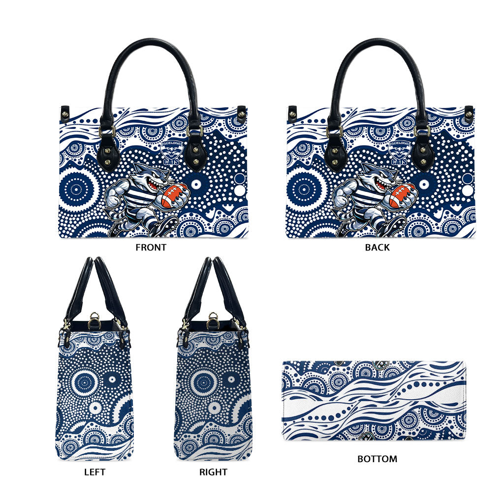 Geelong Cats Leather Bag Aboriginal Dot Pattern - Football Mascot Heritage Pride