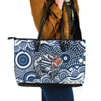 Geelong Cats Leather Tote Bag Aboriginal Dot Pattern - Football Mascot Heritage Pride