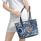 Geelong Cats Leather Tote Bag Aboriginal Dot Pattern - Football Mascot Heritage Pride