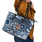 Geelong Cats Leather Tote Bag Aboriginal Dot Pattern - Football Mascot Heritage Pride