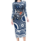 Geelong Cats Long Sleeve Bodycon Dress Aboriginal Dot Pattern - Football Mascot Heritage Pride