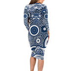 Geelong Cats Long Sleeve Bodycon Dress Aboriginal Dot Pattern - Football Mascot Heritage Pride