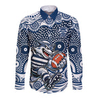 Geelong Cats Long Sleeve Button Shirt Aboriginal Dot Pattern - Football Mascot Heritage Pride